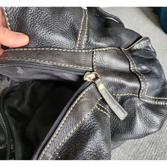 VTG Large Fossil 75082 Black Pebbled Leather Classic Style Handbag W Free Wallet - Picture 4 of 15